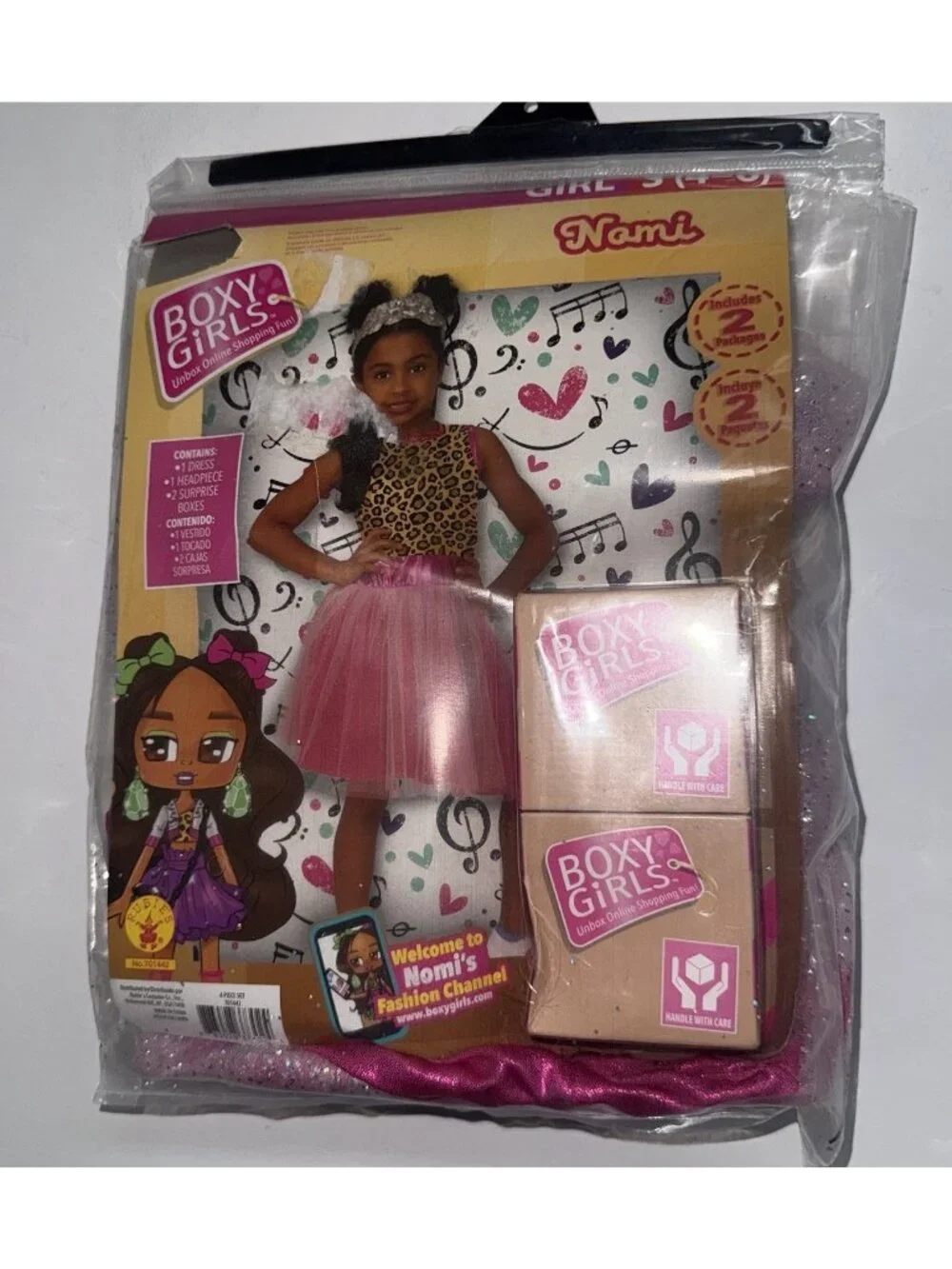 Boxy Girls Nomi Halloween Costume Dress Small 4-6 Pink Headpiece 2 Boxes NEW